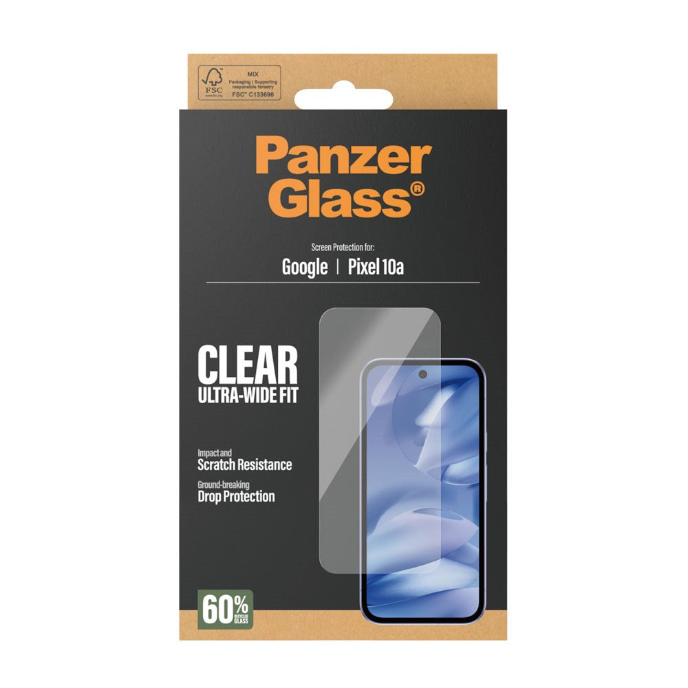 Google Pixel 10a PanzerGlass Screen Protector Glass - Ultra Wide Fit - Transparent