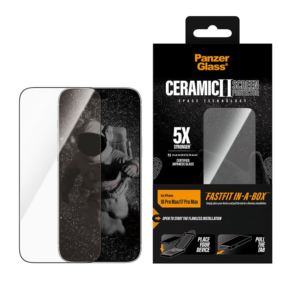 iPhone 18 Pro Max  / 17 Pro Max PanzerGlass Ceramic Ultra-Wide Fit Screen Protector Glass – FastFit In-A-Box – Transparent