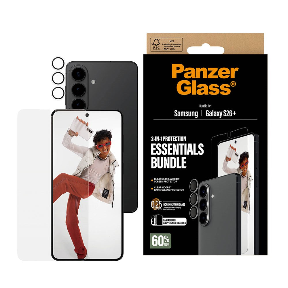 Samsung Galaxy S26+ (Plus) PanzerGlass Hoops 2-in-1 Bundle with EasyAligner / Screen Protection (UWF) / Hoops Camera Protection - Transparent