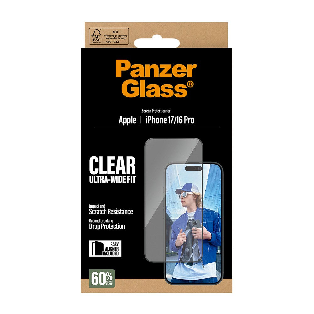 PanzerGlass iPhone 17 / 16 Pro Screen Protector Glass with EasyAligner - Ultra Wide Fit - Transparent