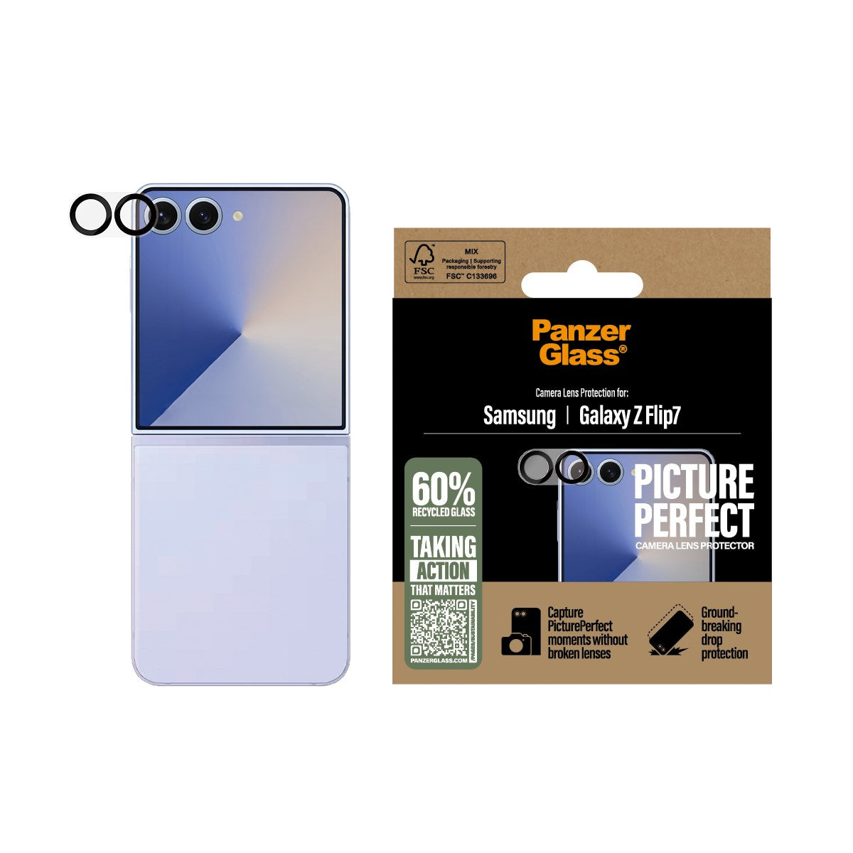 PanzerGlass Samsung Galaxy Z Flip7 PicturePerfect Camera Lens Protector - Transparent / Black