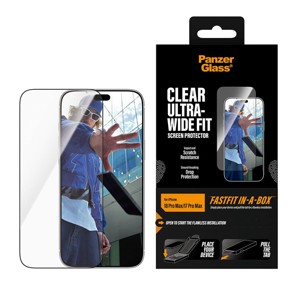 iPhone 18 Pro Max  / 17 Pro Max PanzerGlass Screen Protector Glass with FastFit In-A-Box - Ultra Wide Fit - Transparent