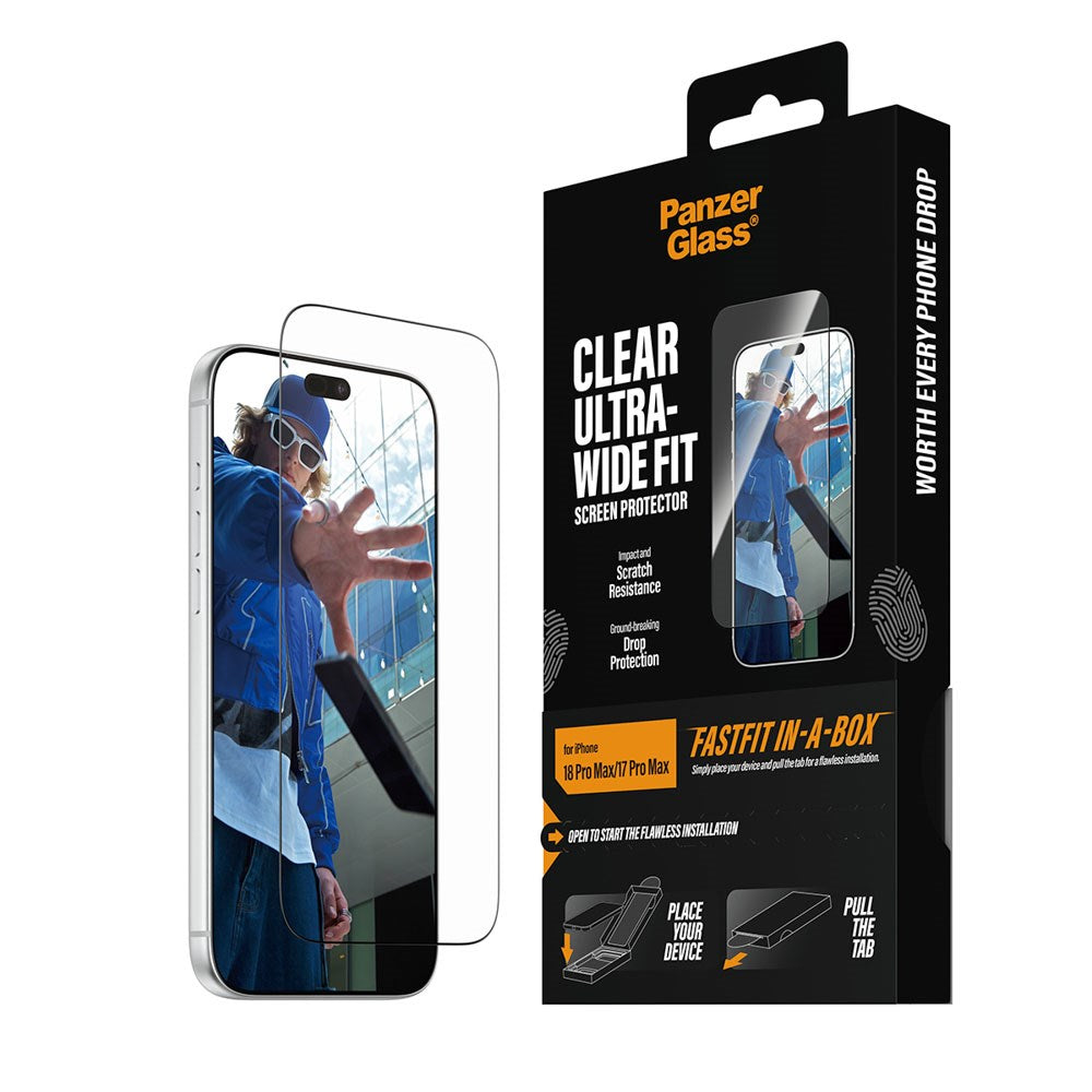 iPhone 18 Pro Max  / 17 Pro Max PanzerGlass Screen Protector Glass with FastFit In-A-Box - Ultra Wide Fit - Transparent