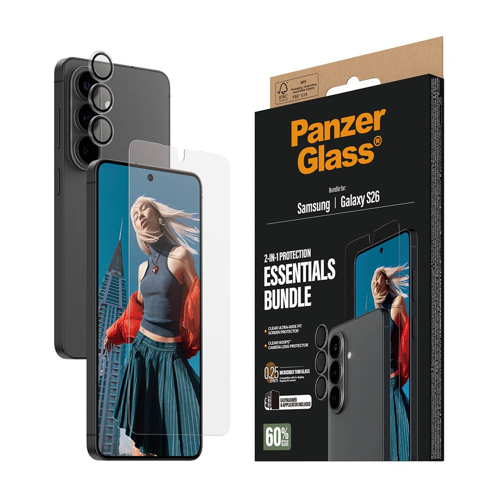 Samsung Galaxy S26 PanzerGlass Hoops 2-in-1 Bundle with EasyAligner / Screen Protection (UWF) / Hoops Camera Protection - Transparent