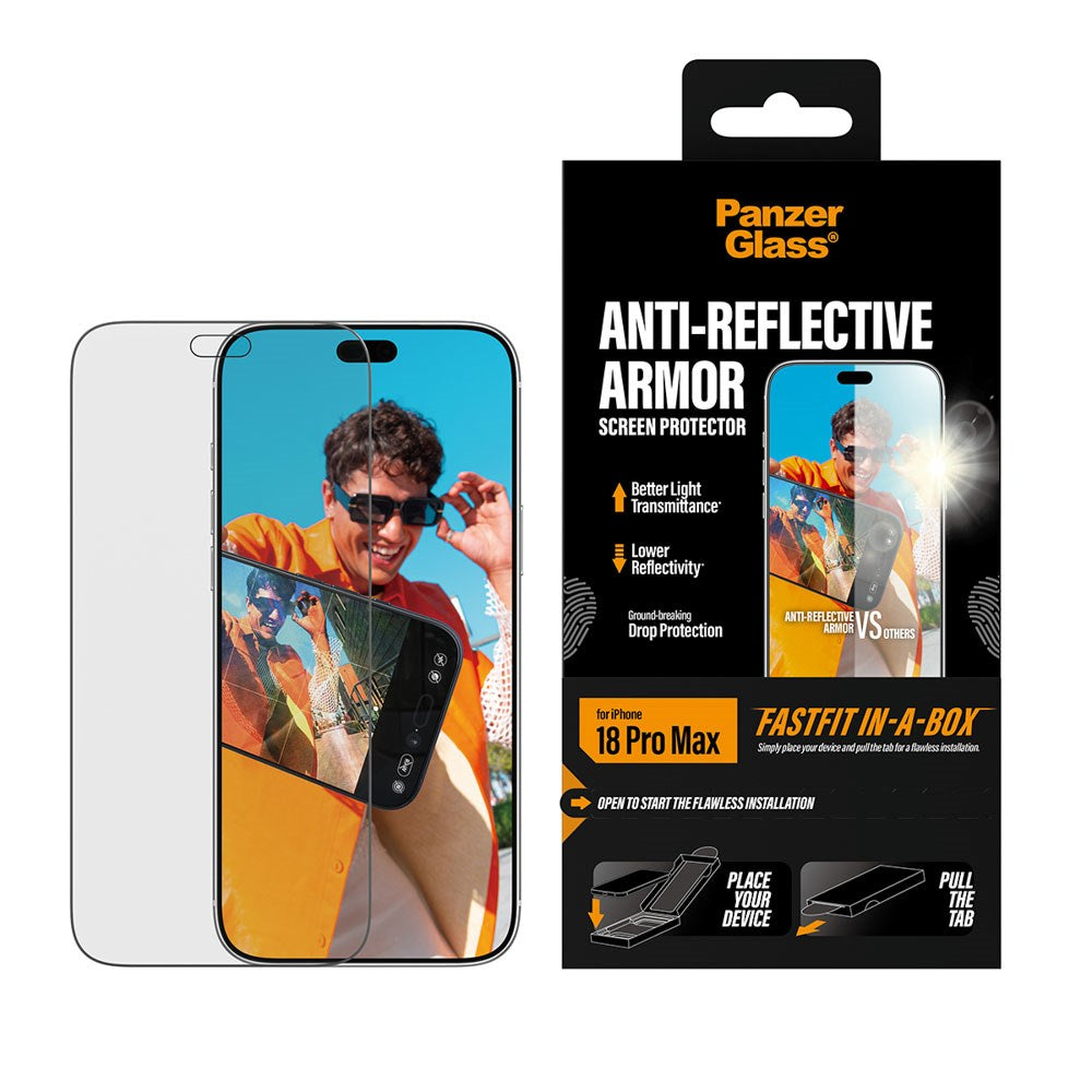 iPhone 18 Pro Max PanzerGlass Screen Protector with FastFit In-A-Box - Anti-Reflective - Transparent