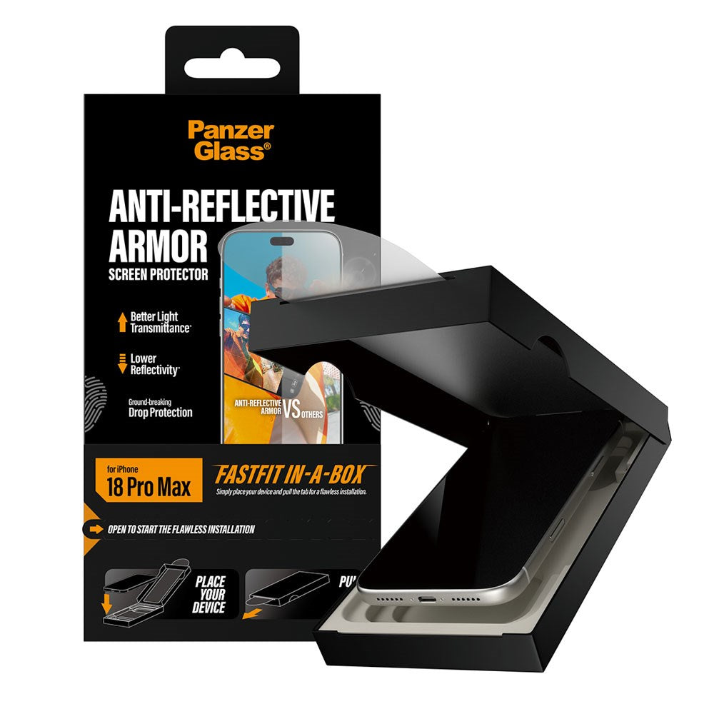 iPhone 18 Pro Max PanzerGlass Screen Protector with FastFit In-A-Box - Anti-Reflective - Transparent