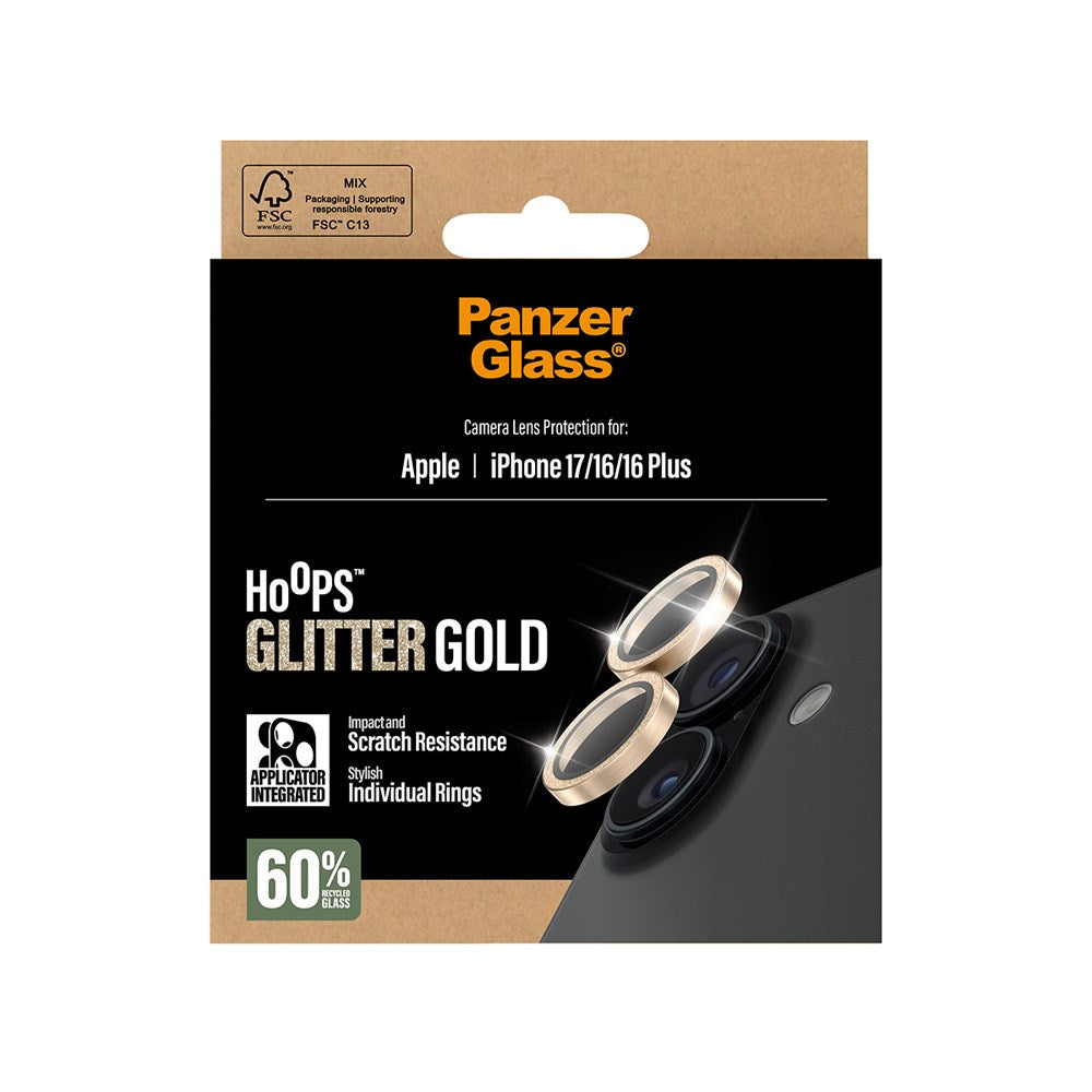 PanzerGlass iPhone 17 / 16 / 16 Plus  Hoops Camera Lens Protection with Installation Frame - Glitter Gold