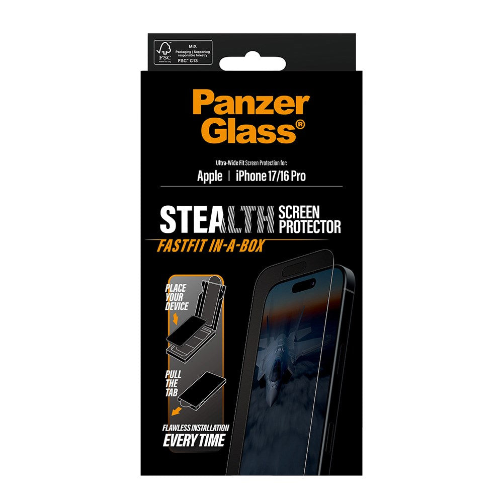 PanzerGlass iPhone 17 / 16 Pro Stealth Screen Protection - Ultra-Wide Fit - Transparent / Black Edge