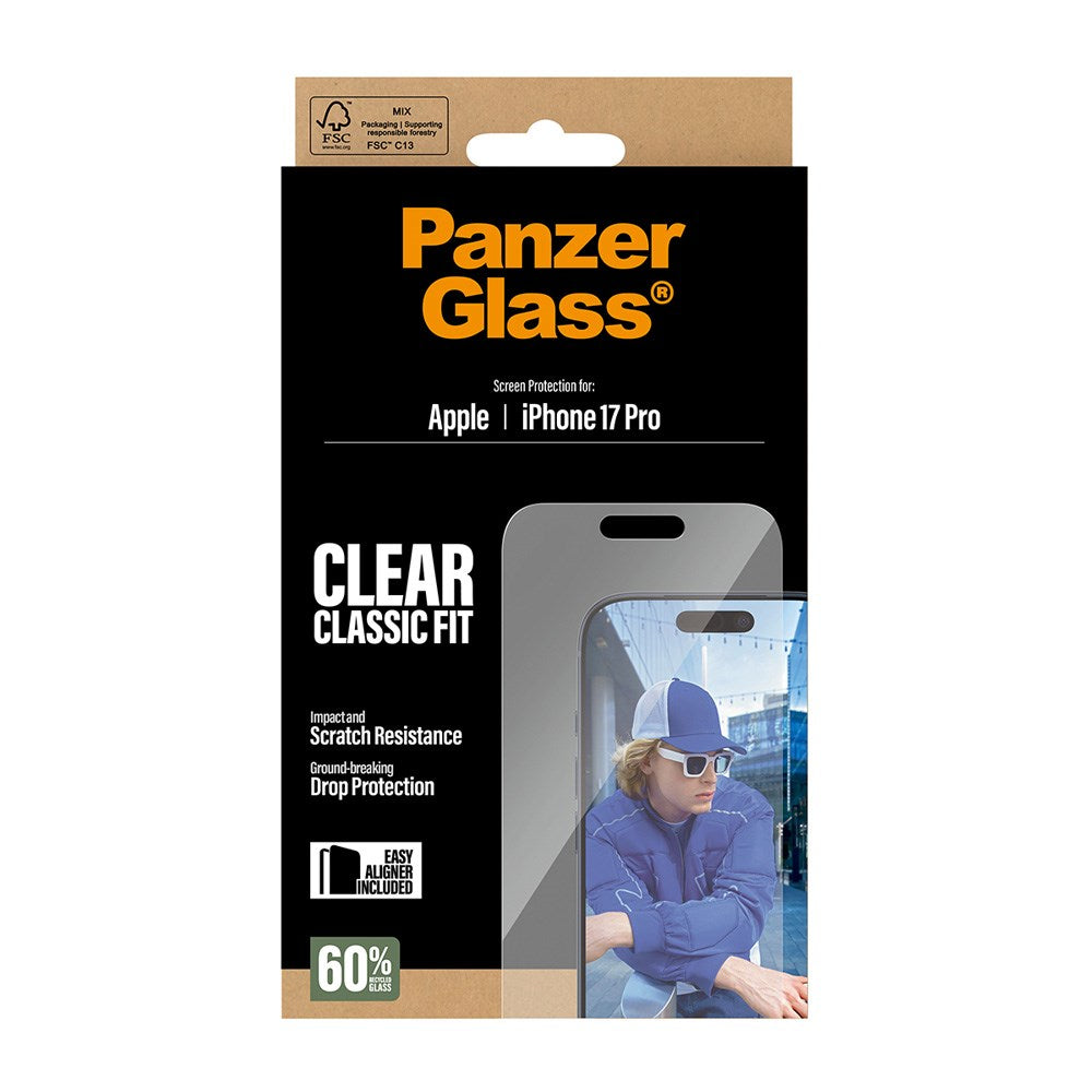 PanzerGlass iPhone 17 Pro Screen Protector Glass with EasyAligner - Classic Fit - Transparent