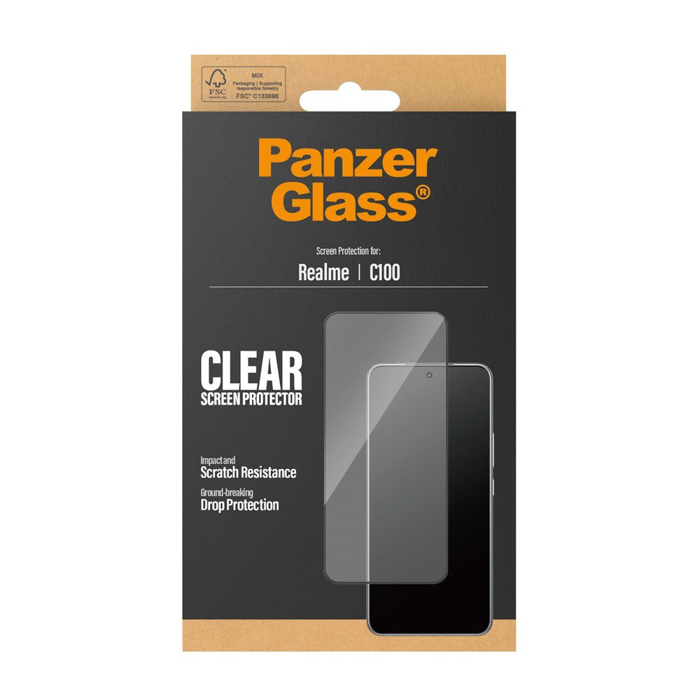 Realme C100 PanzerGlass Screen Protector Glass - Ultra Wide Fit with EasyAligner - Transparent
