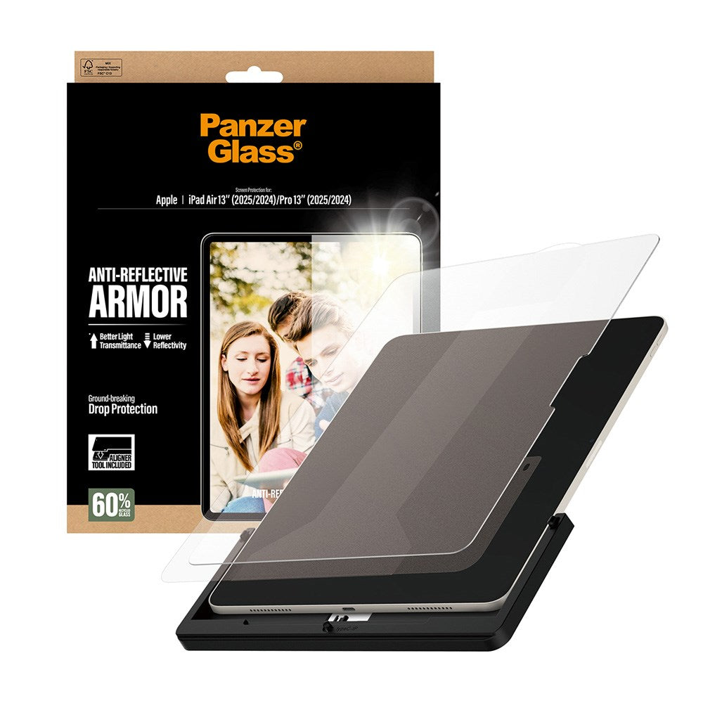 PanzerGlass iPad Air 13" (2025 / 2024) / Pro 13" (2025 / 2024) Ultra-Wide Fit Anti-Reflective Armor Screen Protector Glass with Installation Frame - Transparent