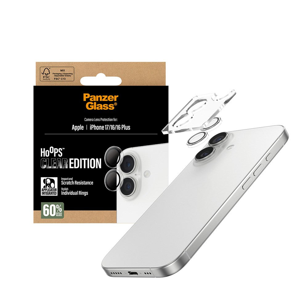 PanzerGlass iPhone 17 / 16 / 16 Plus  Hoops Camera Lens Protection with Installation Frame - Transparent