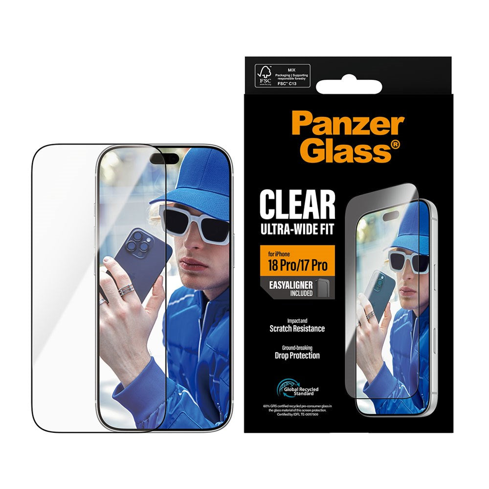 iPhone 18 Pro / 17 Pro PanzerGlass Screen Protector Glass - Ultra Wide Fit with EasyAligner - Transparent