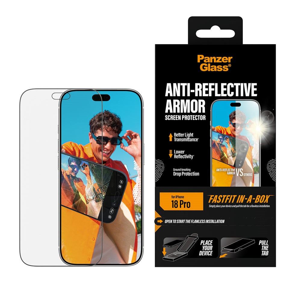 iPhone 18 Pro PanzerGlass Screen Protector with FastFit In-A-Box - Anti-Reflective - Transparent
