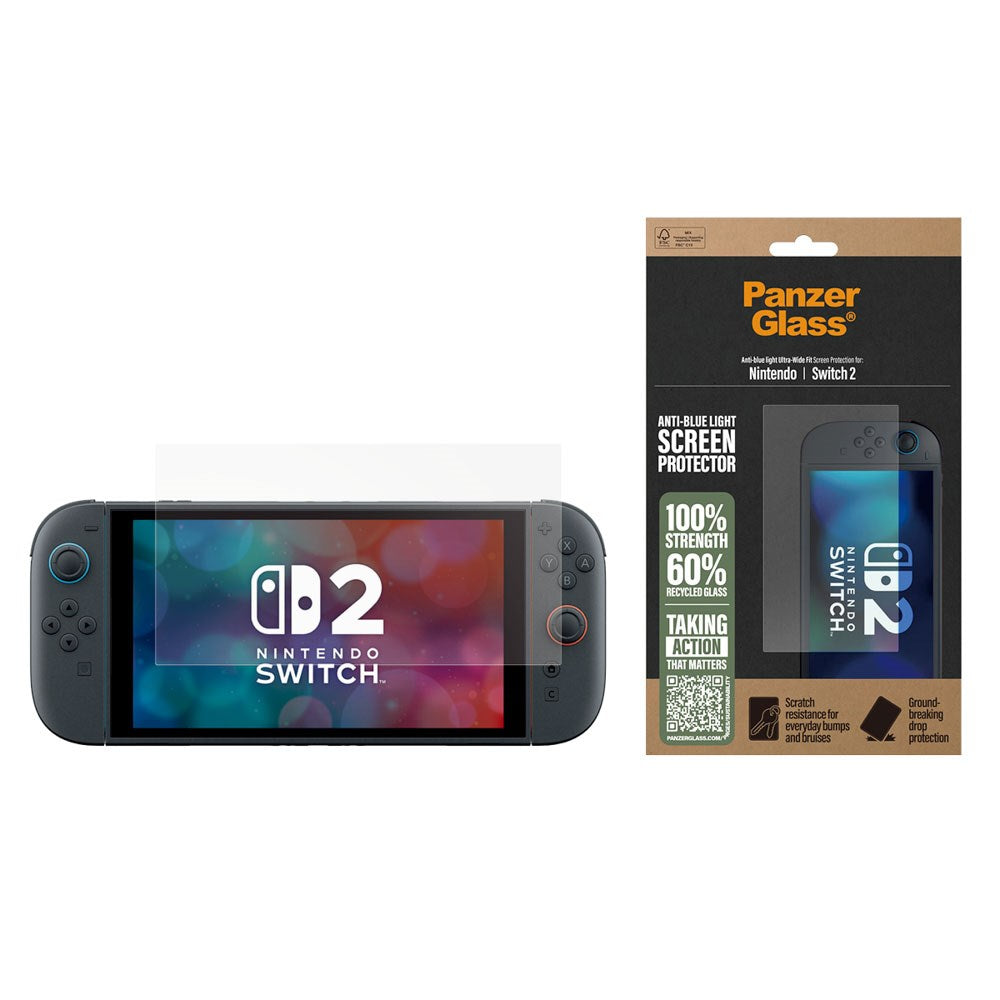 Nintendo Switch 2 PanzerGlass Ultra-Wide Fit Screen Protector Glass - Anti-Blue Light - Transparent