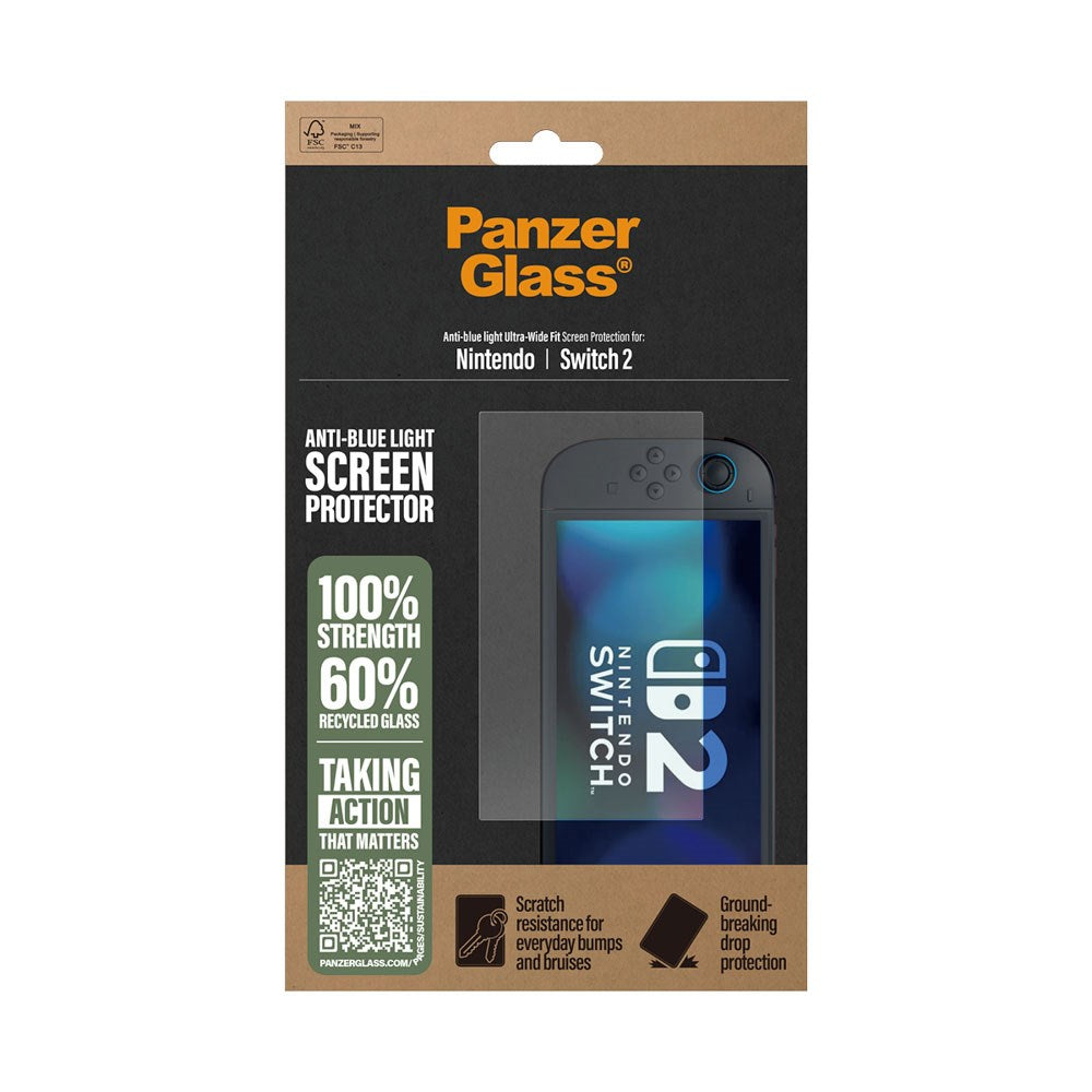 Nintendo Switch 2 PanzerGlass Ultra-Wide Fit Screen Protector Glass - Anti-Blue Light - Transparent