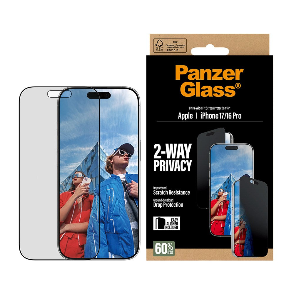 PanzerGlass iPhone 17 / 16 Pro 2-Way Privacy Screen Protection - Ultra-Wide Fit - Transparent