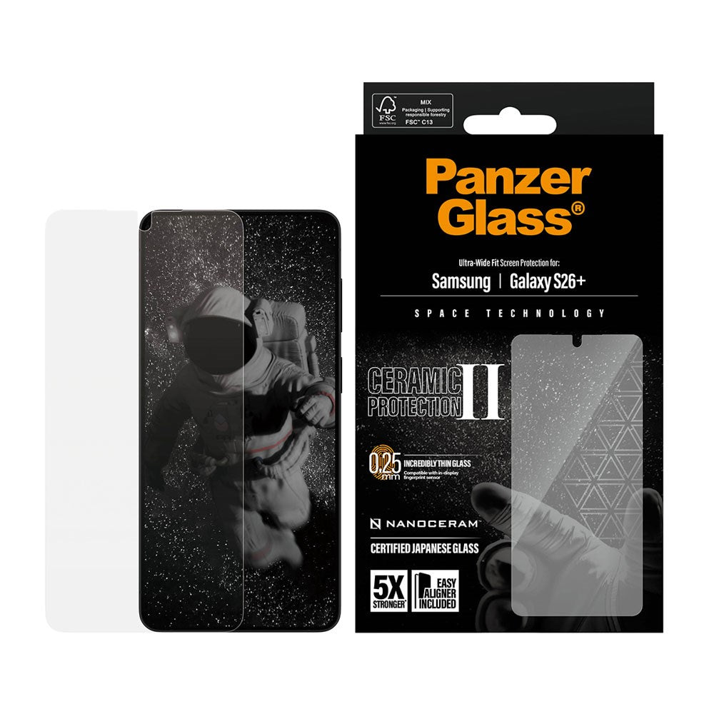 Samsung Galaxy S26+ (Plus) PanzerGlass Ceramic Screen Protection with EasyAligner - Ultra Wide Fit - Transparent
