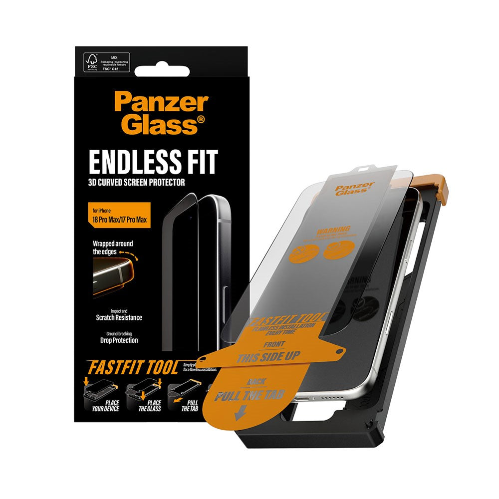 iPhone 18 Pro Max / 17 Pro Max PanzerGlass Endless Fit Screen Protector with FastFit-In-A-Box - Transparent