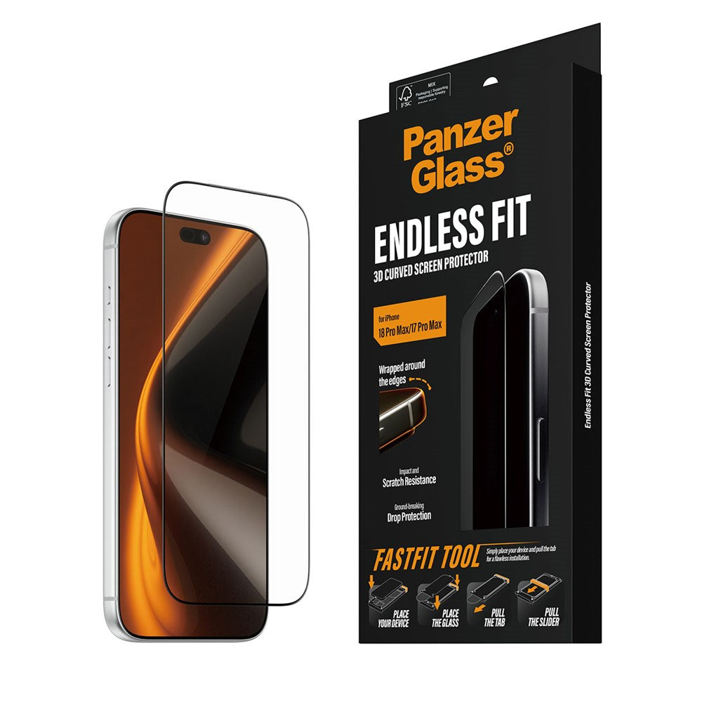 iPhone 18 Pro Max / 17 Pro Max PanzerGlass Endless Fit Screen Protector with FastFit-In-A-Box - Transparent