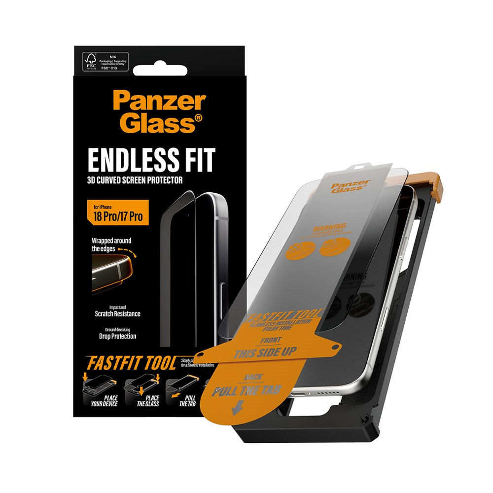 iPhone 18 Pro / 17 Pro PanzerGlass Endless Fit Screen Protector with FastFit-In-A-Box - Transparent
