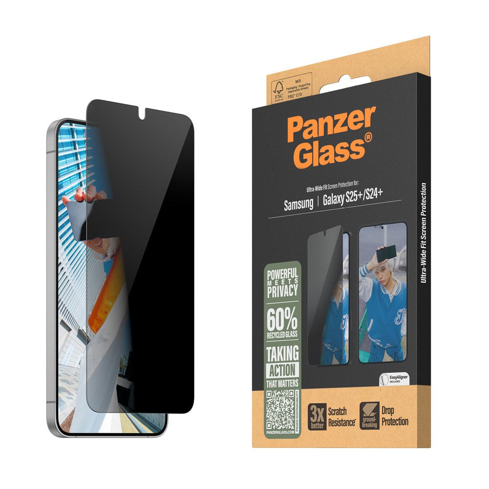 PanzerGlass Samsung Galaxy S25+ (Plus) - Ultra-Wide Fit Screen Protector Glass - Privacy Function - Transparent