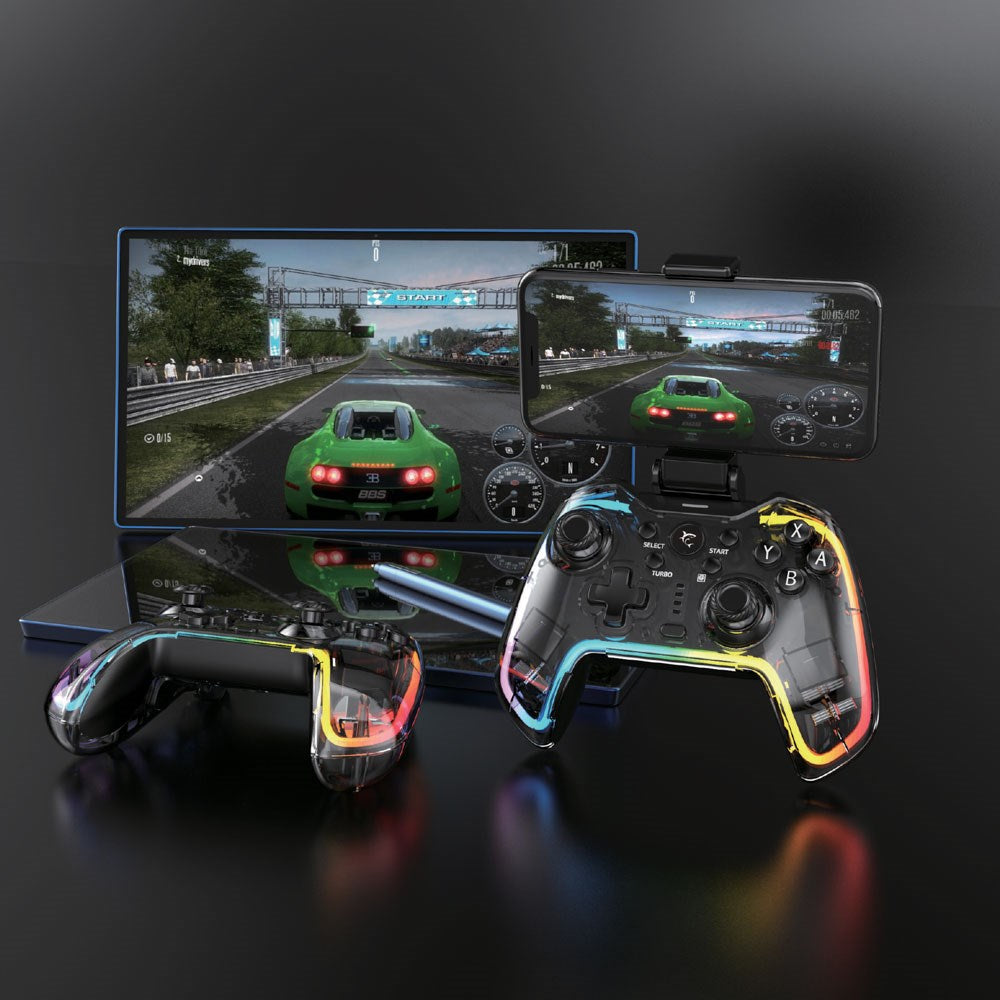 White Shark PRAETORIAN Multi-Compatible Game Console with Bluetooth & Built-in Light - Black / Transparent