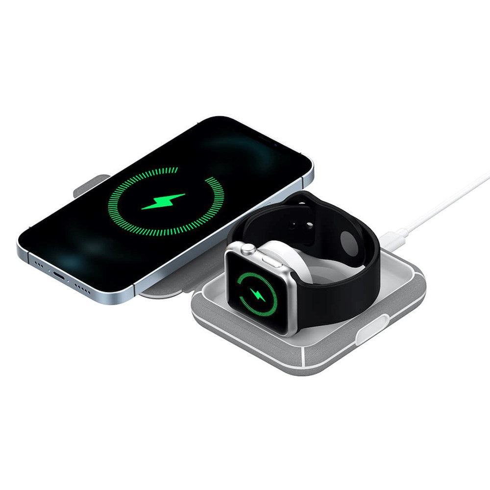 Puro Portable 2-in-1 Wireless Charger for Apple Watch - USB-C - MagSafe Compatible - Gray / White