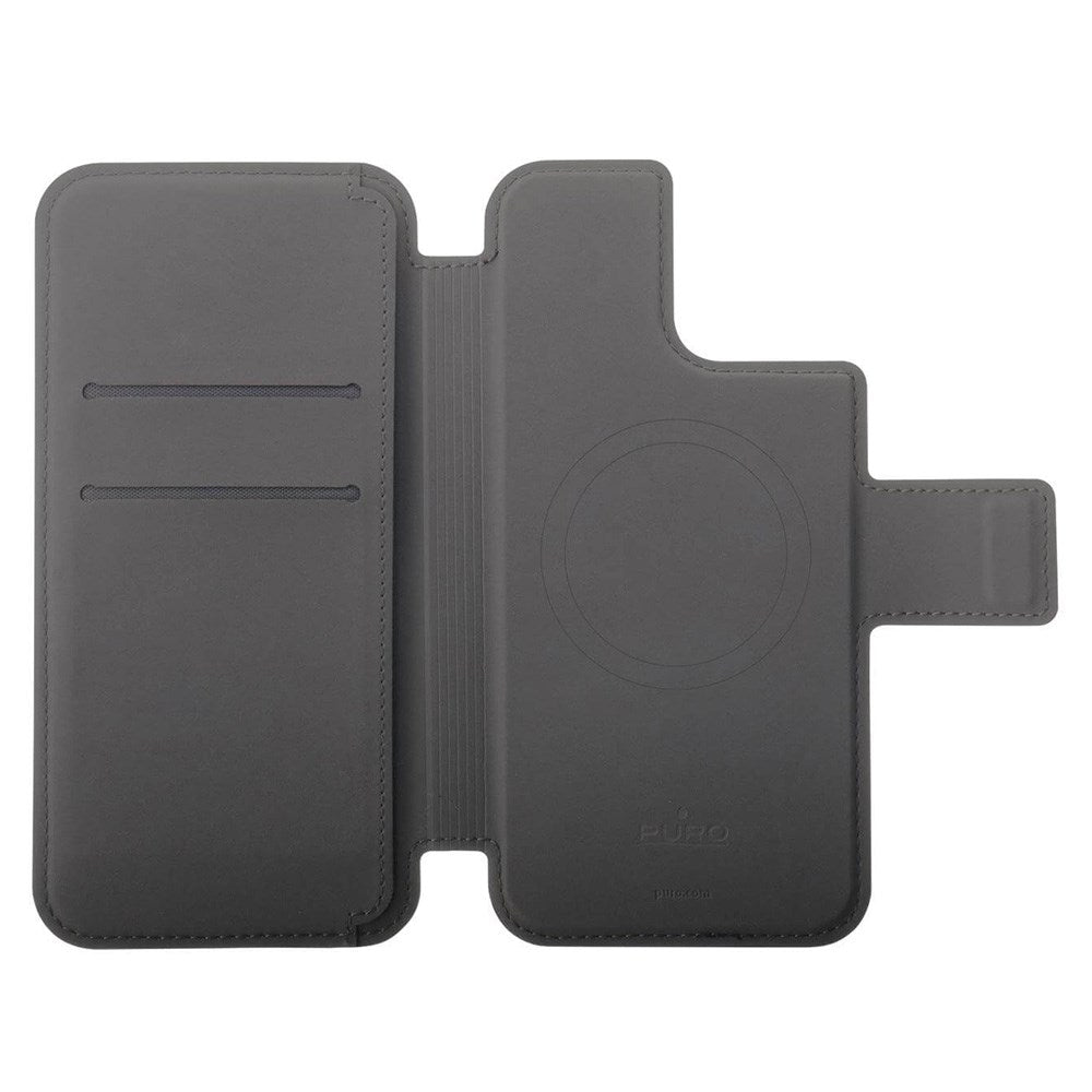 iPhone 12 / 12 Pro / 13 / 14 / 15 Puro Folio Flip Case with Card Holder - MagSafe Compatible - Black