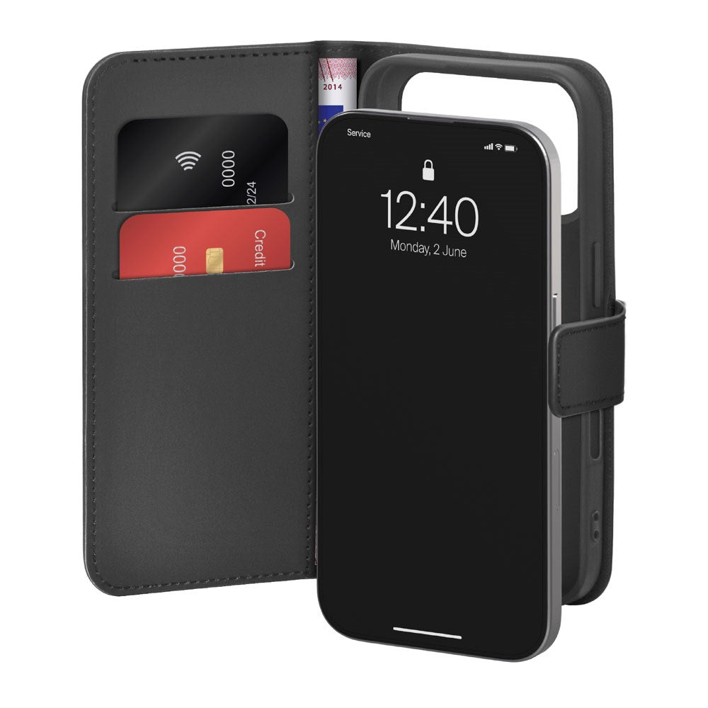 iPhone 17 Pro PURO Eco-Leather Flip Case with Card Holder & Stand Function - Black