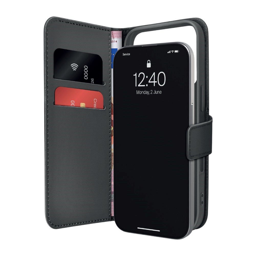 iPhone 18 Pro PURO Eco-Leather Flip Case with Card Holder & Stand Function - Black