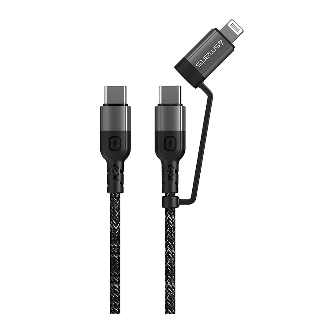 4smarts ComboCord USB-C to USB-C or Lightning Cable PD 60W - 3m. - Black