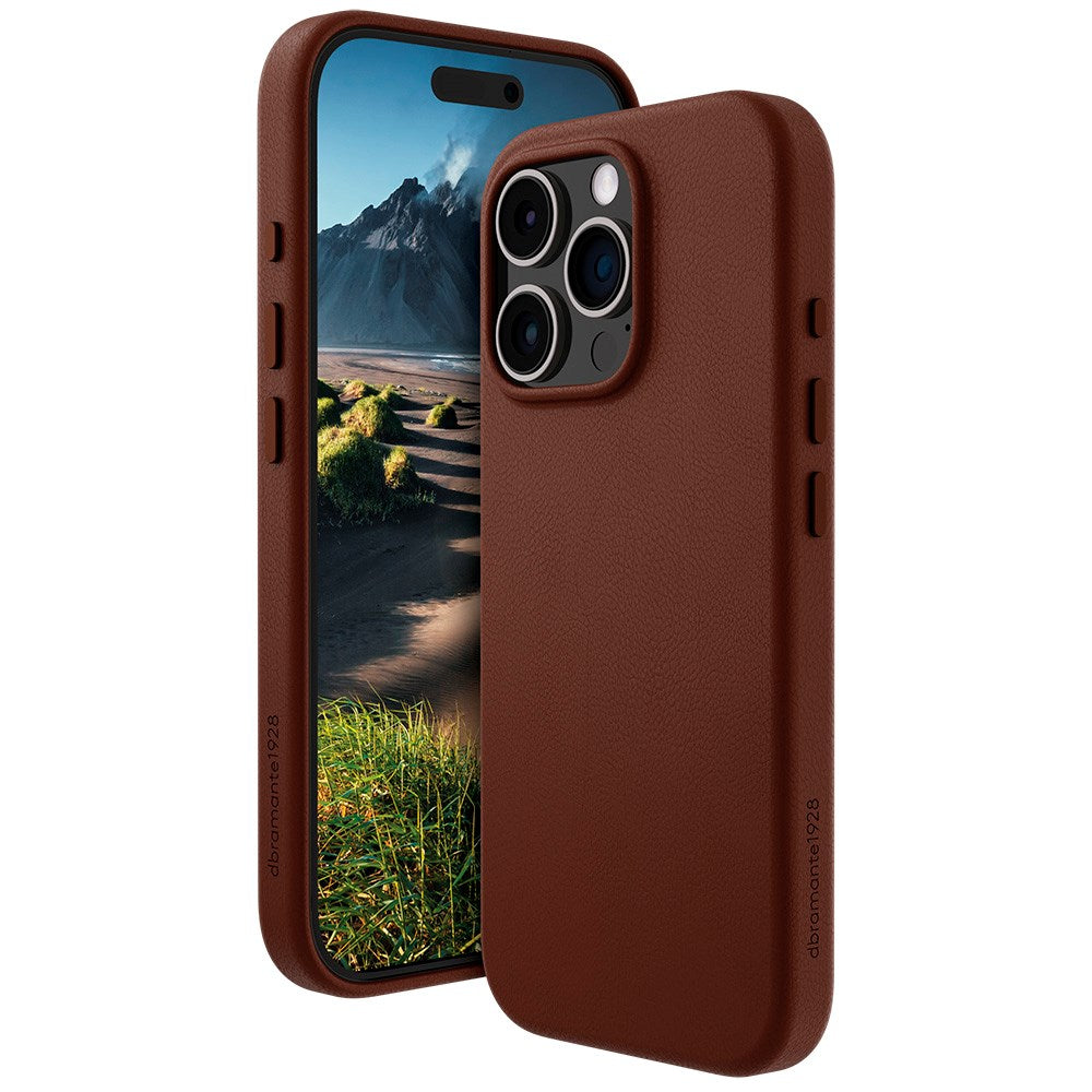 Dbramante1928 iPhone 16 Pro Roskilde Case - 100% Real Leather - MagSafe Compatible - Dark Tan