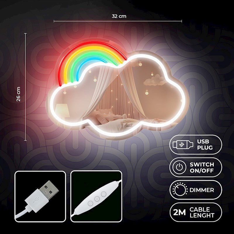 Forever Light LED Neon Light Mirror - Cloud with Rainbow