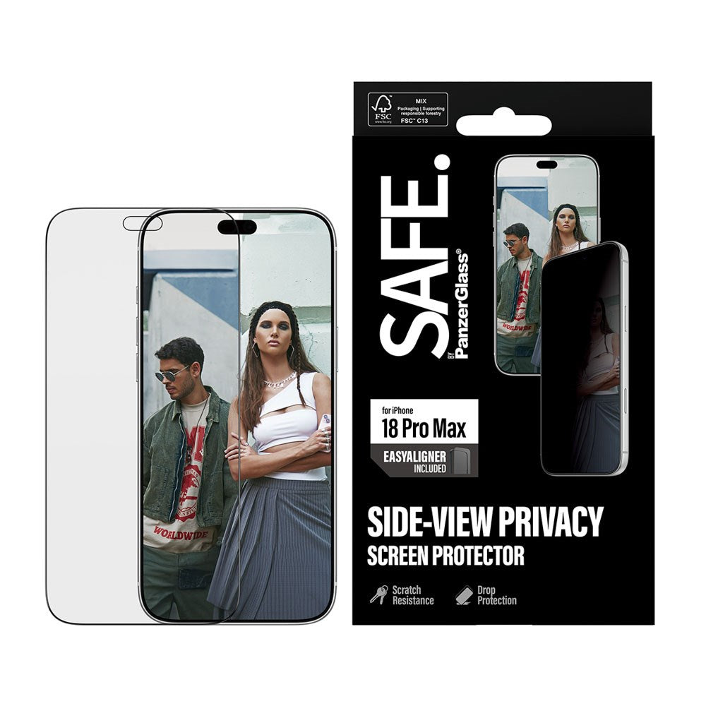 iPhone 18 Pro Max SAFE by PanzerGlass Ultra-Wide Fit Screen Protector Glass with EasyAligner - Privacy - Transparent