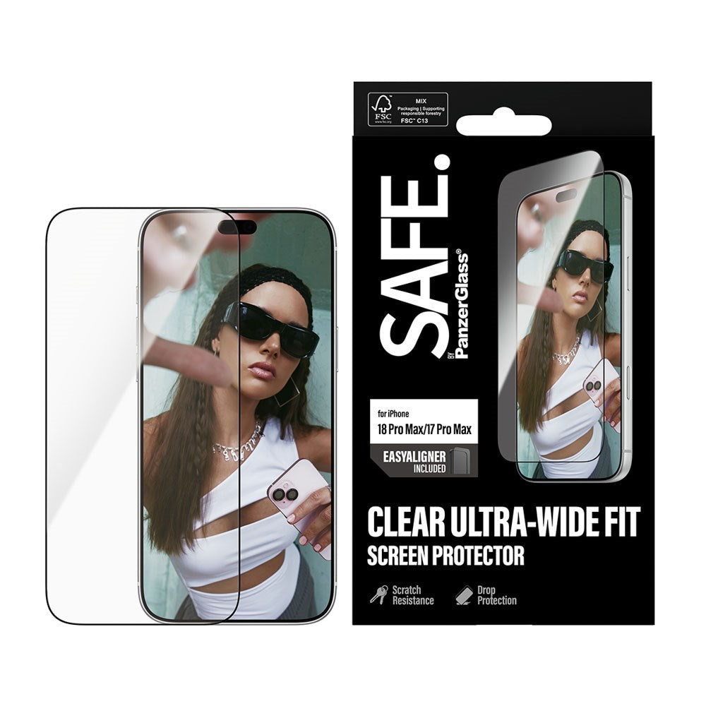 iPhone 18 Pro Max  / 17 Pro Max SAFE by PanzerGlass Ultra-Wide Fit Screen Protector Glass with EasyAligner - Transparent
