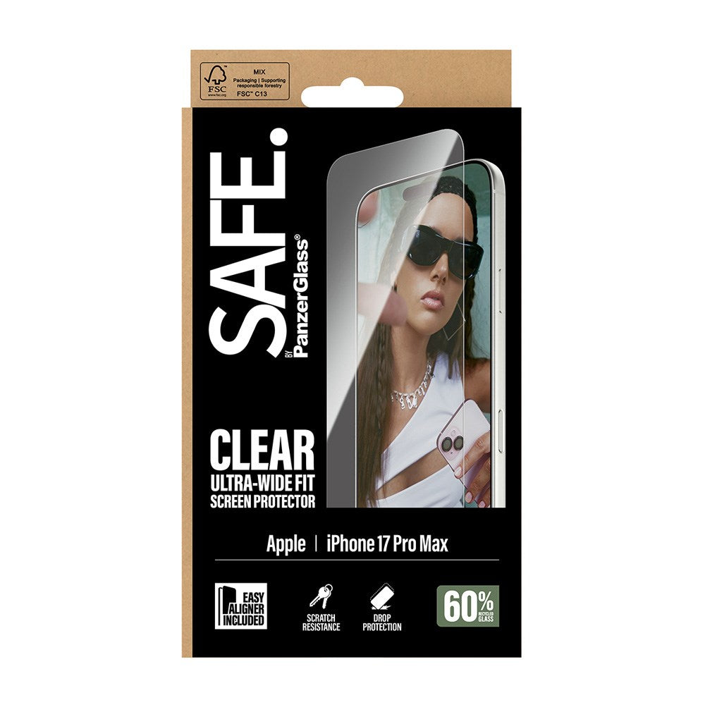 SAFE by PanzerGlass iPhone 17 Pro Max Ultra-Wide Fit Screen Protector Glass - Transparent