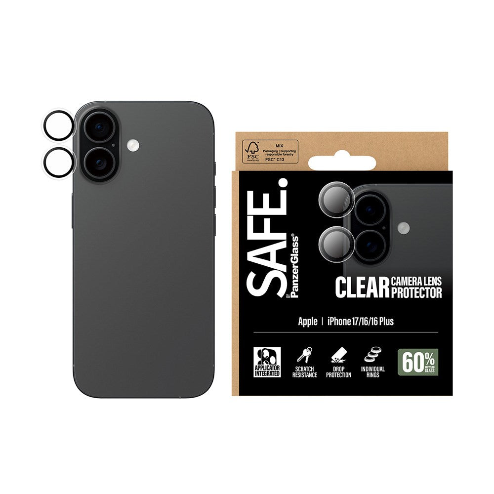 Safe by PanzerGlass iPhone 17 / 16 / 16 Plus Camera Lens Protective Glass - Transparent / Black