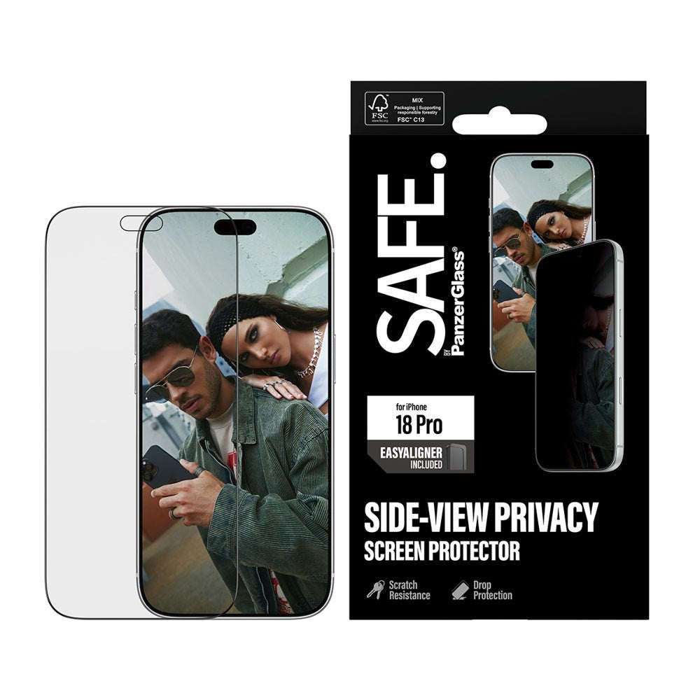 iPhone 18 Pro / 17 Pro SAFE by PanzerGlass Ultra-Wide Fit Screen Protector Glass with EasyAligner - Privacy - Transparent