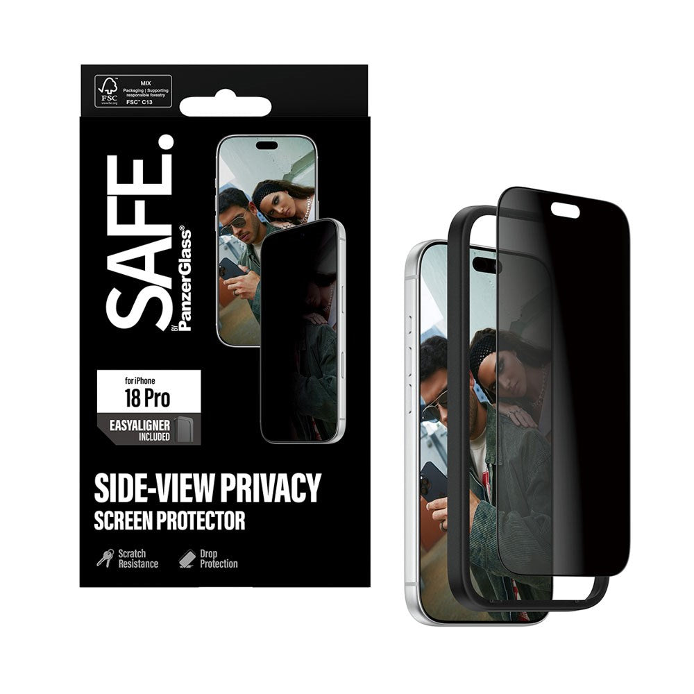 iPhone 18 Pro / 17 Pro SAFE by PanzerGlass Ultra-Wide Fit Screen Protector Glass with EasyAligner - Privacy - Transparent