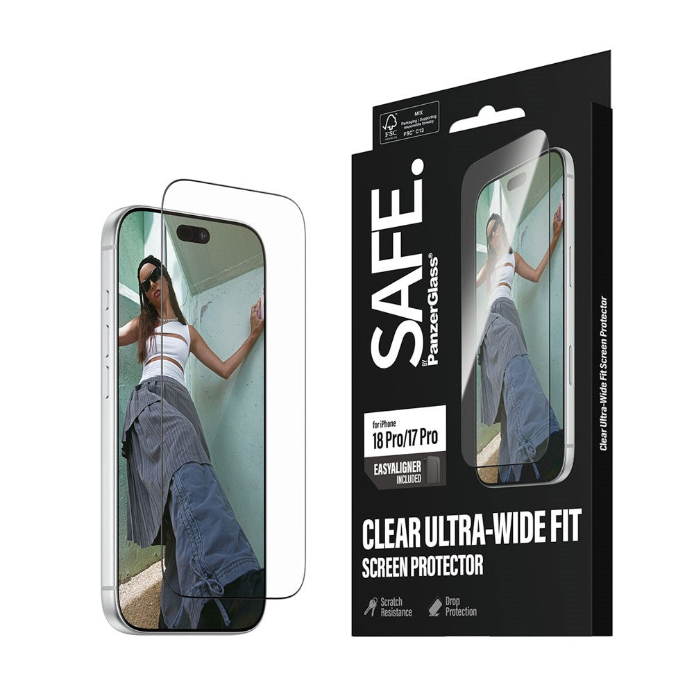iPhone 18 Pro / 17 Pro SAFE by PanzerGlass Ultra-Wide Fit Screen Protector Glass with EasyAligner - Transparent