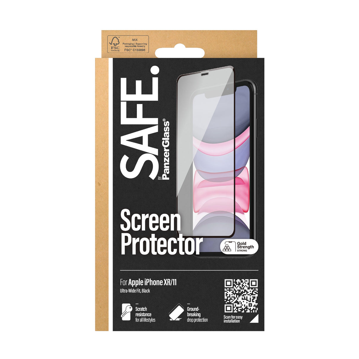 iPhone 11 / XR Safe By PanzerGlass® Edge-to-Edge Screen Protector - Case Friendly - Gold Strength - Transparent / Black Edge