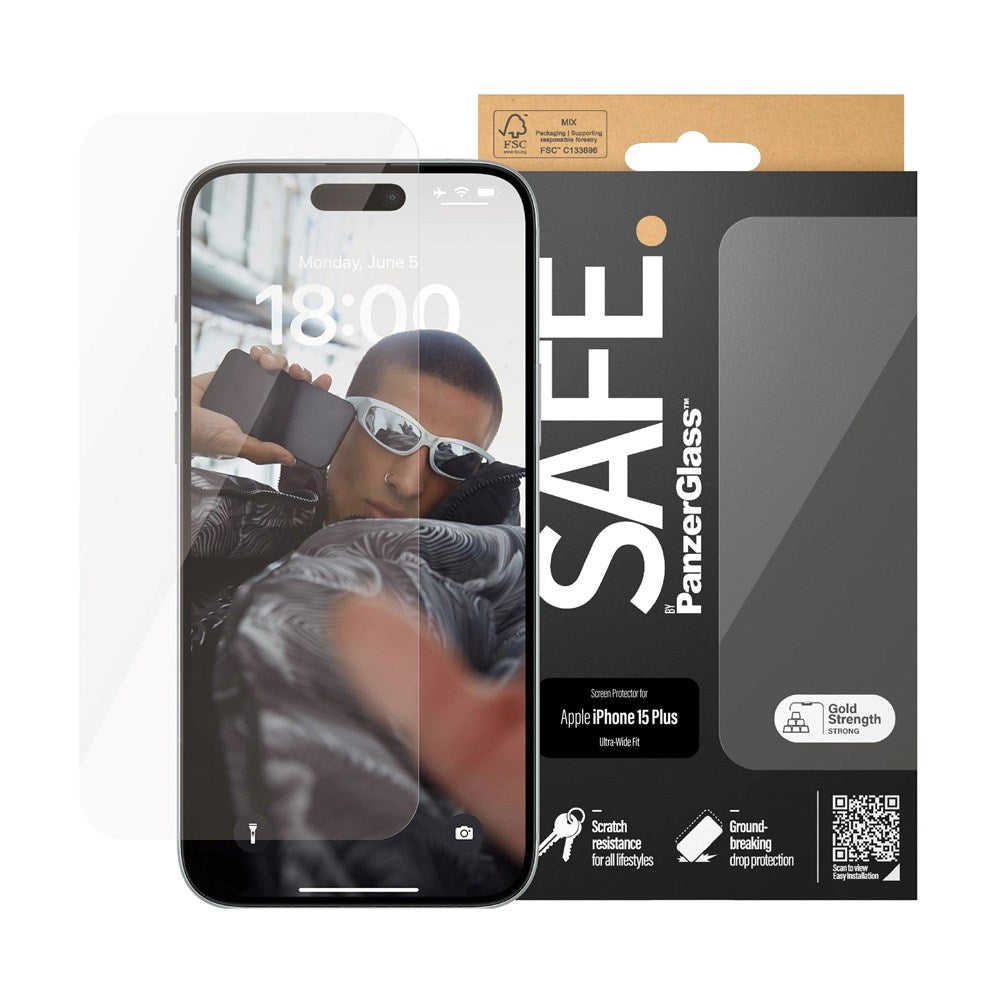 SAFE by PanzerGlass Ultra-Wide Fit Tempered Screen Protection Glass - iPhone 15 Plus - Transparent