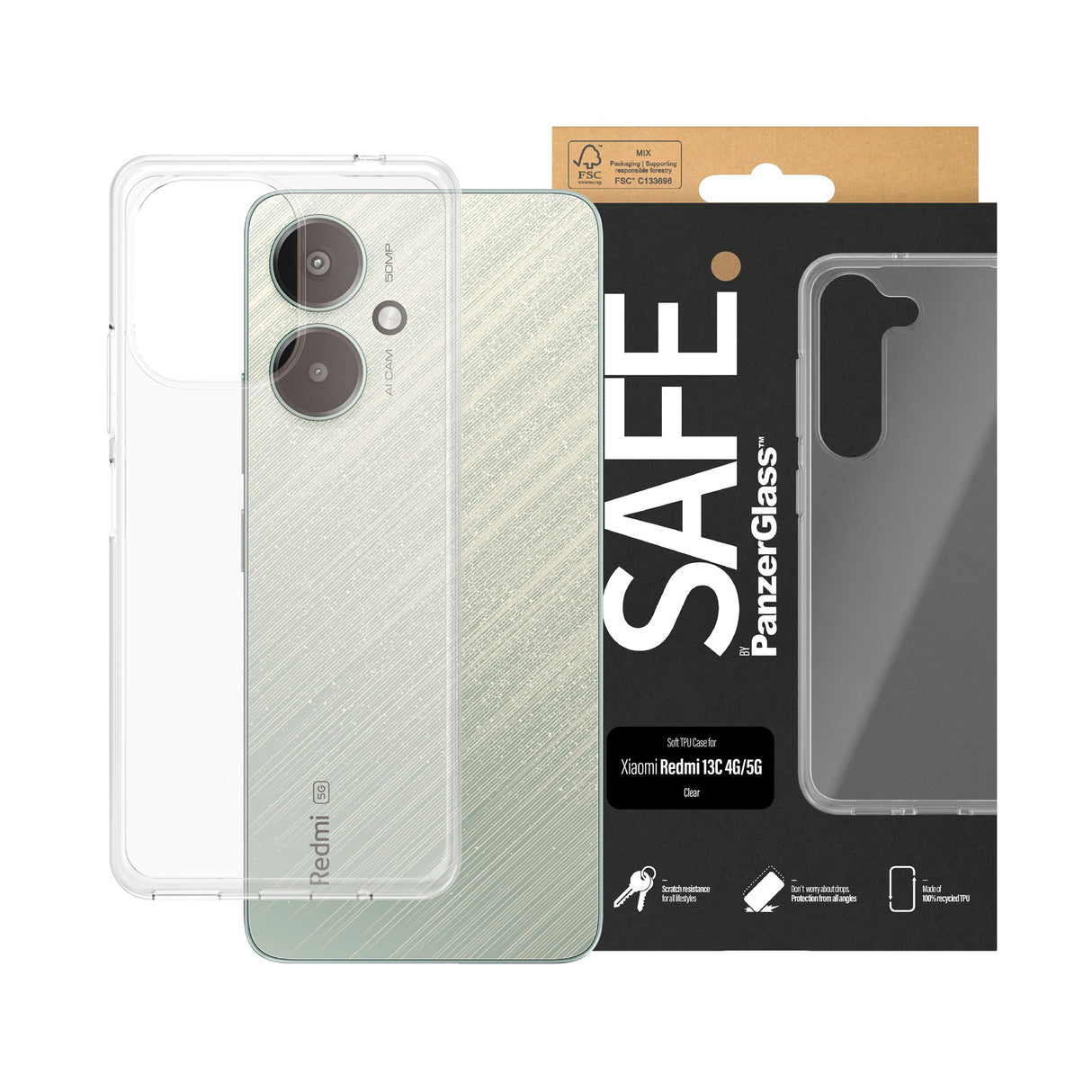 Xiaomi Redmi 13C (4G / 5G) Safe By PanzerGlass® Flexible Plastic Case - Transparent