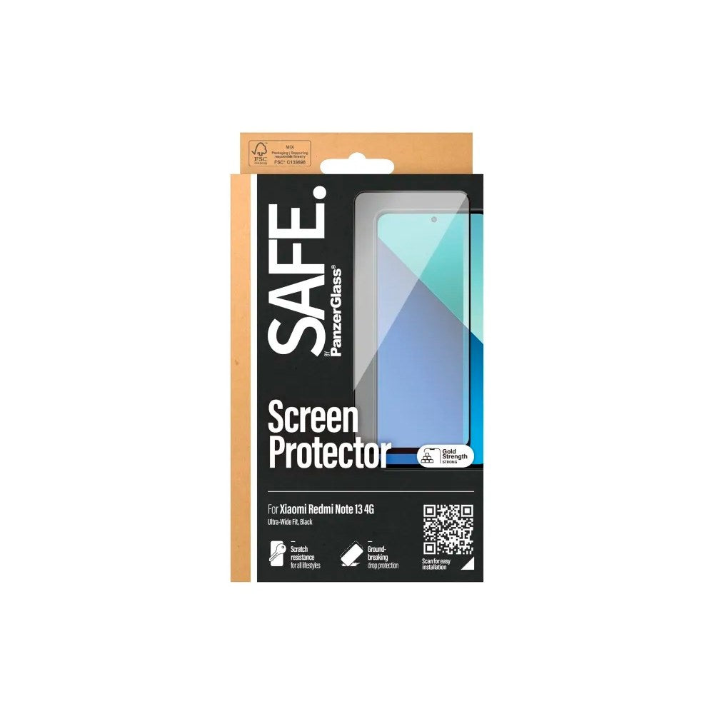 SAFE by PanzerGlass Xiaomi Redmi Note 13 - Ultra-Wide Fit Screen Protector Glass - Transparent/Black Edge