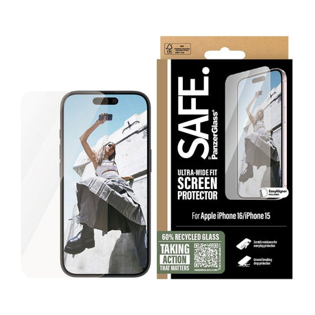 SAFE by PanzerGlass iPhone 15/16 Ultra-Wide Fit Screen Protector Glass - Transparent