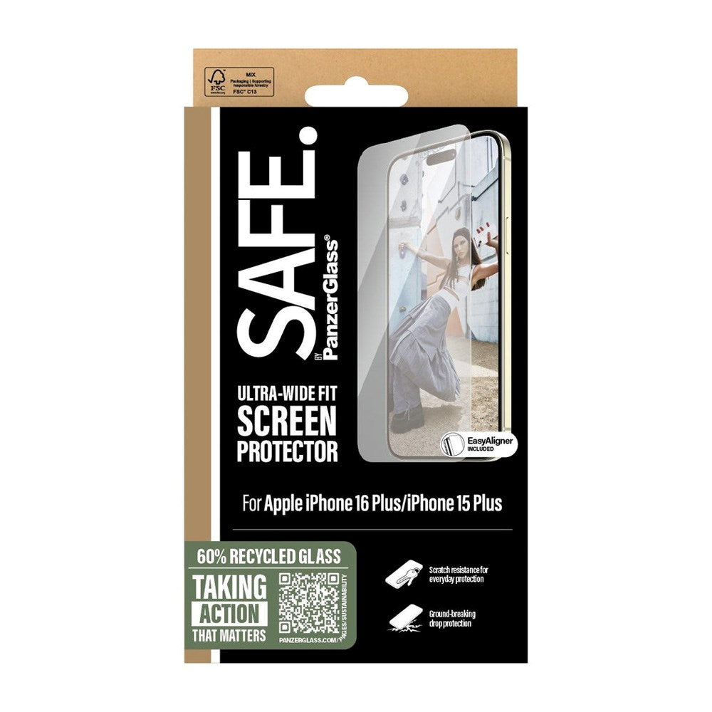 SAFE by PanzerGlass iPhone 15/16 Plus Ultra-Wide Fit Screen Protector Glass - Transparent