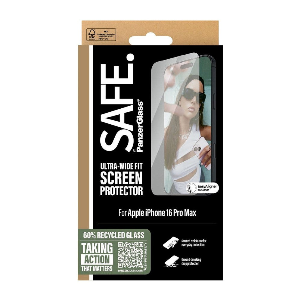 SAFE by PanzerGlass iPhone 16 Pro Max Ultra-Wide Fit Screen Protector Glass - Transparent