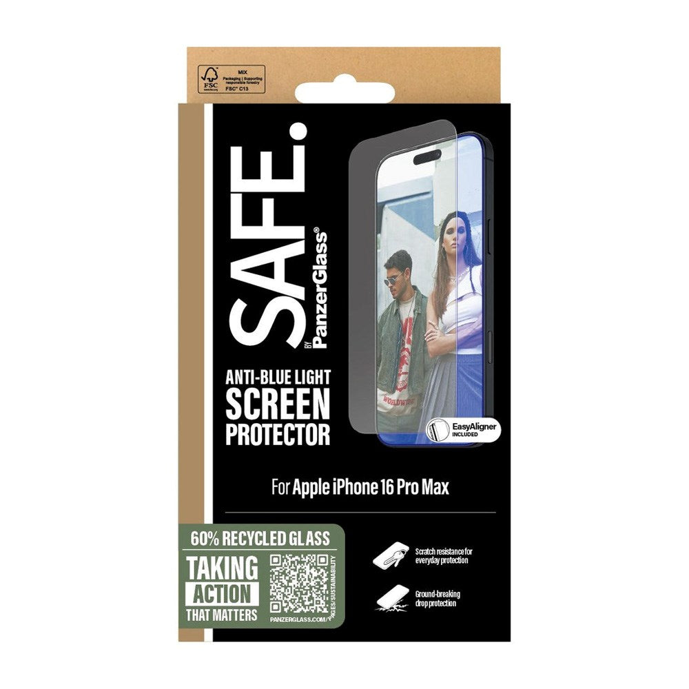 SAFE by PanzerGlass iPhone 16 Pro Max Ultra-Wide Fit Screen Protector Glass - Blue Light - Transparent