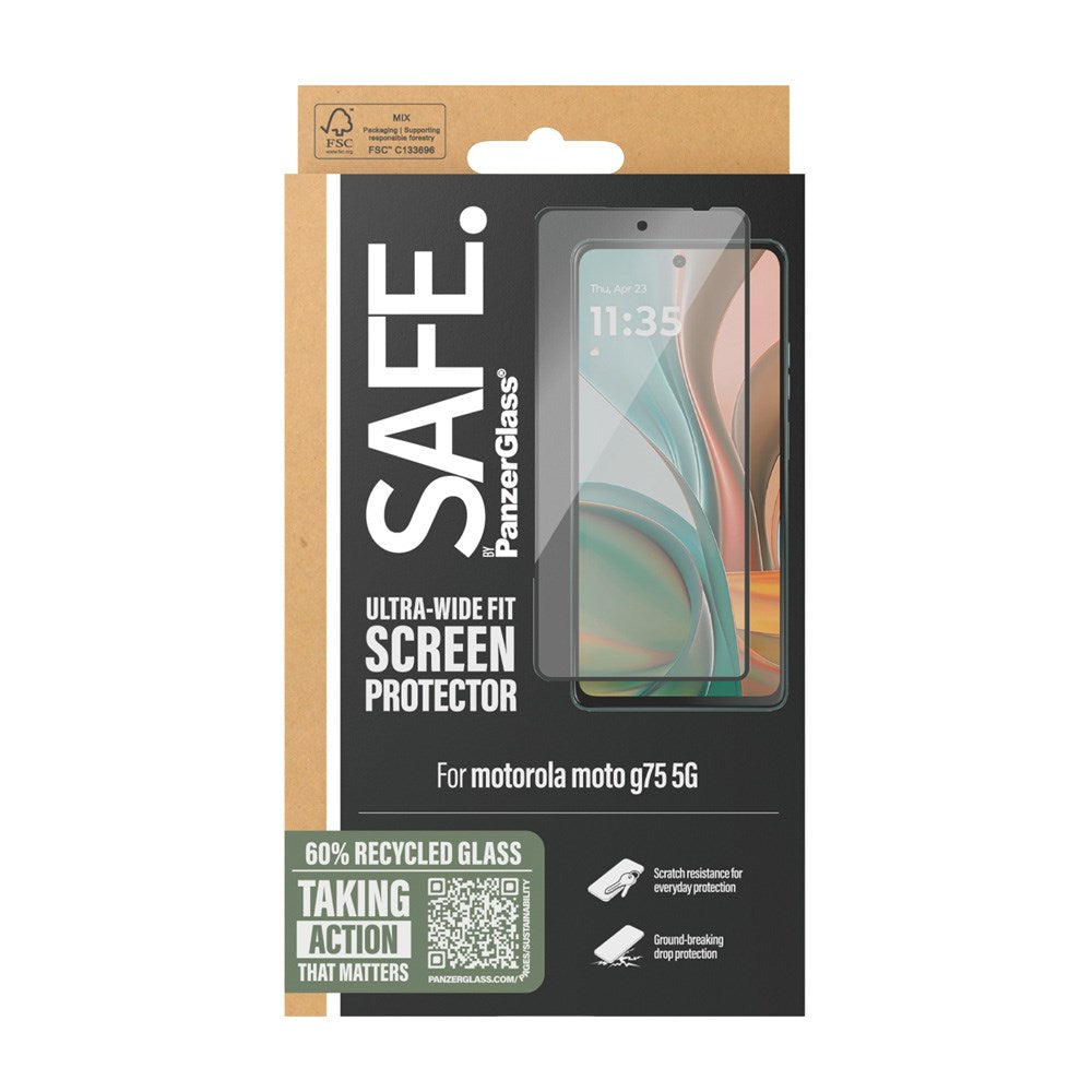 SAFE by PanzerGlass Ultra-Wide Fit Screen Protector Glass - Motorola Moto G75 (5G) - Transparent / Black Edge